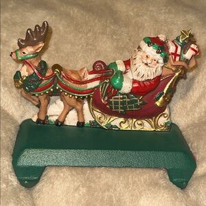 Vtg MIDWEST Santa's Sleigh Ride DOUBLE HOOKED Cast Iron Stocking Hanger Holder